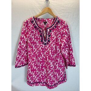 NEW Talbots size LG lobster Nautical‎ Embroidered Popover Tunic Hot pink poplin